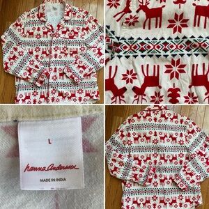 Hanna Andersson $46 Women's Holiday Dear Deer Flannel PJ TOP ONLY Unisex L